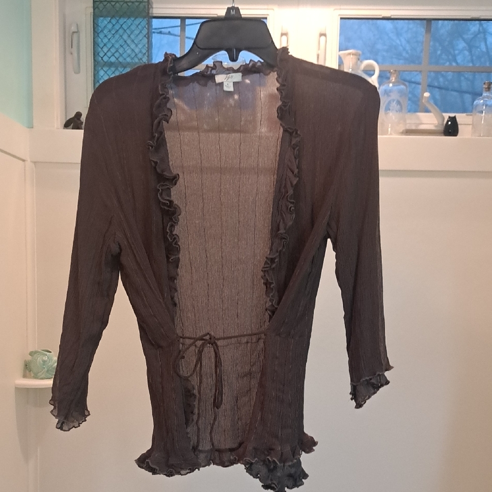 J.Jill Semi-sheer ruffle trim top